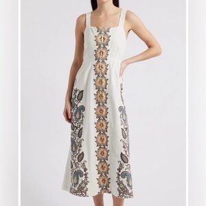 Cleobella Jolene Placement Print Cotton & Linen Midi Sundress